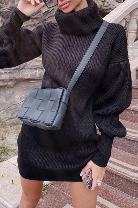 Amaya Puff Sleeve Sweater Dress - Clothing