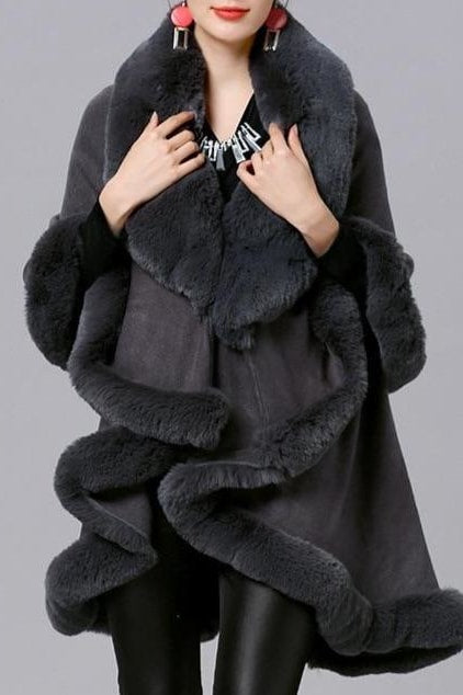 Amelia Faux Fur Poncho - Clothing