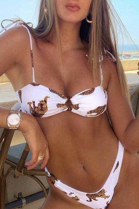 Andie Leopard Bikini Set - White / M - Swimwear