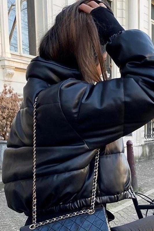 Aubree Leather Puffer Coat - Jackets
