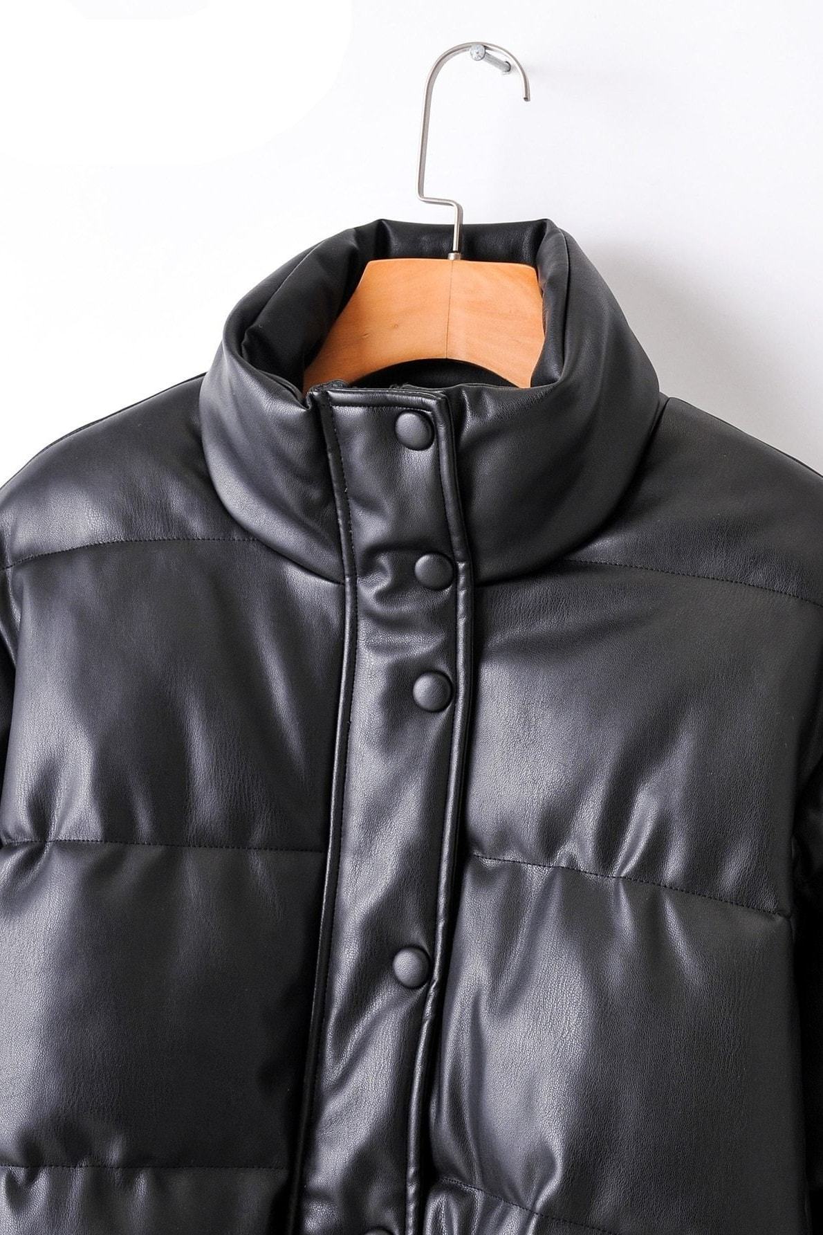 Aubree Leather Puffer Coat - Jackets