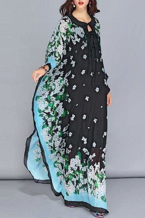 Batwing Floral Maxi Dress - Clothing