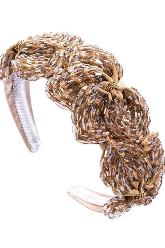 Beaded Suede Headband - Gold - Accessories