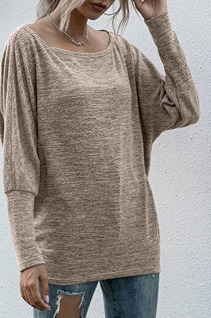 Bree Boat Neck Batwing Top - Khaki / L - Clothing