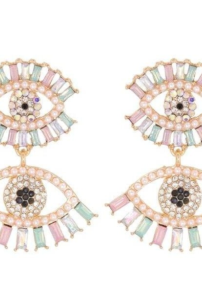 Bright Eye Dangle Earrings - Pink - Accessories