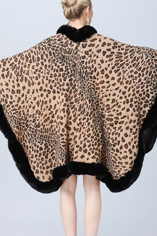 Camille Leopard Faux Fur Poncho - Clothing