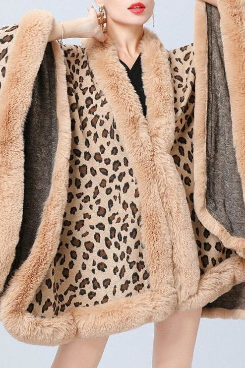 Camille Leopard Faux Fur Poncho - Clothing