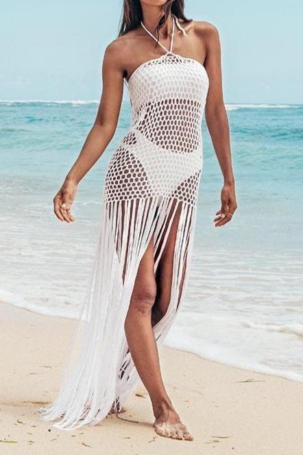 Cara Knitted Tassel Cover Up - One Size / White - Cover-Ups