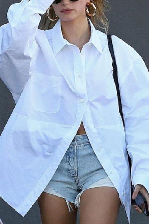 Claudette Loose Button Up Top - M / White - Tops