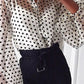 Fashion Perspective Dot Blouse Casual Ladies Buttons Loose Net Tops Female Women Fishnet Tops Long Sleeve Shirt Blusas Pullover - White / S 