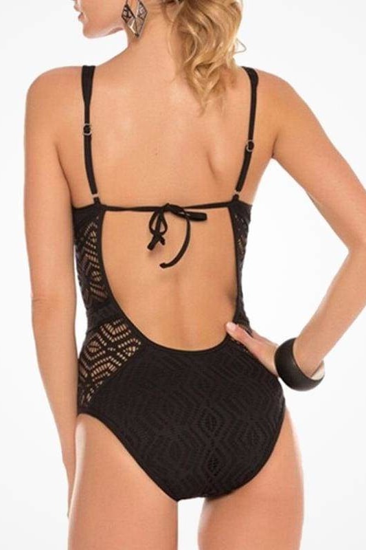 Crochet Back Tie One Piece - Swimwear