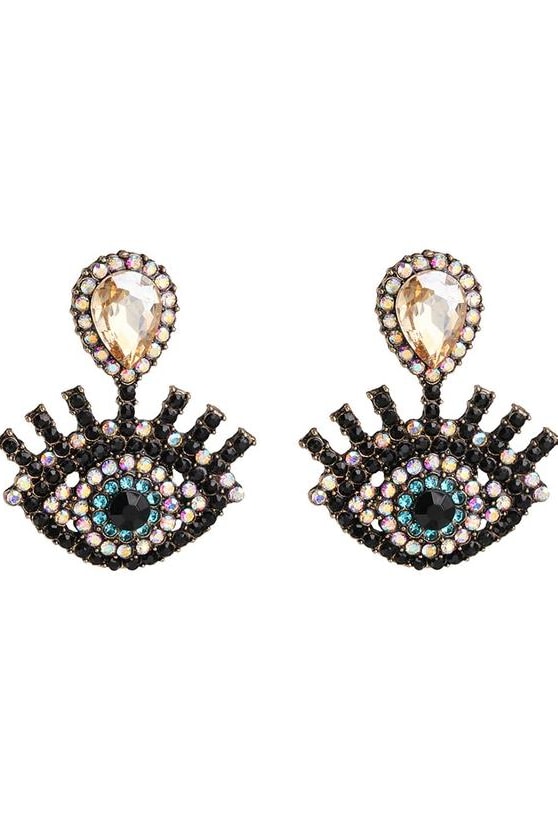 Crystal Evil Eye Earrings - White - Jewelry