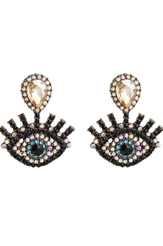 Crystal Evil Eye Earrings - White - Jewelry