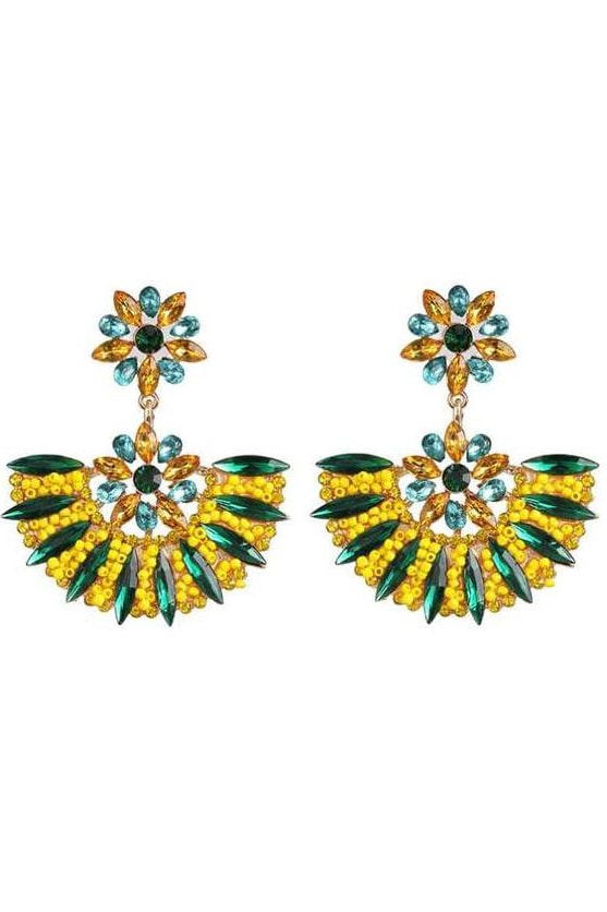 Crystal Fan Earrings - Yellow - Jewelry
