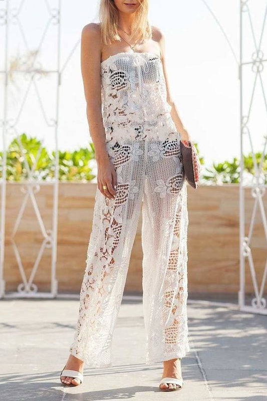 Cynthia Cover Up Jumpsuit - White / L - Clothing