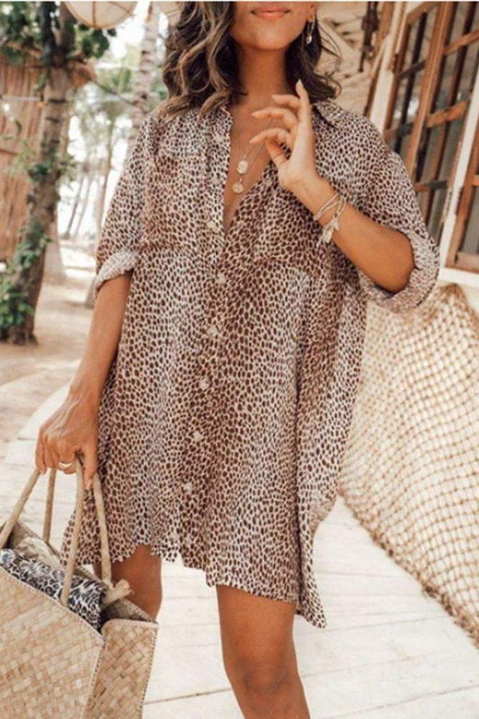 Darina Leopard Button Up Dress - Clothing