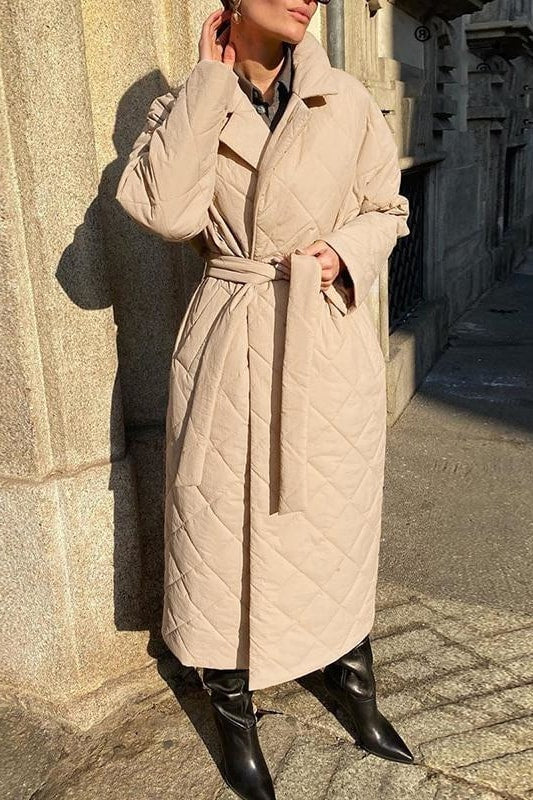Diamond Quilted Long Puffer Jacket - Jackets