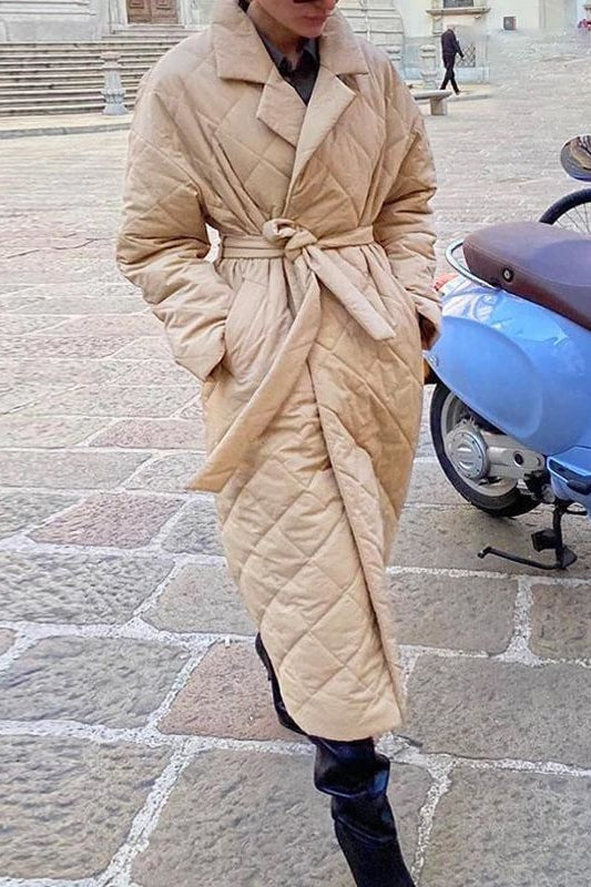 Diamond Quilted Long Puffer Jacket - Camel / L - Jackets