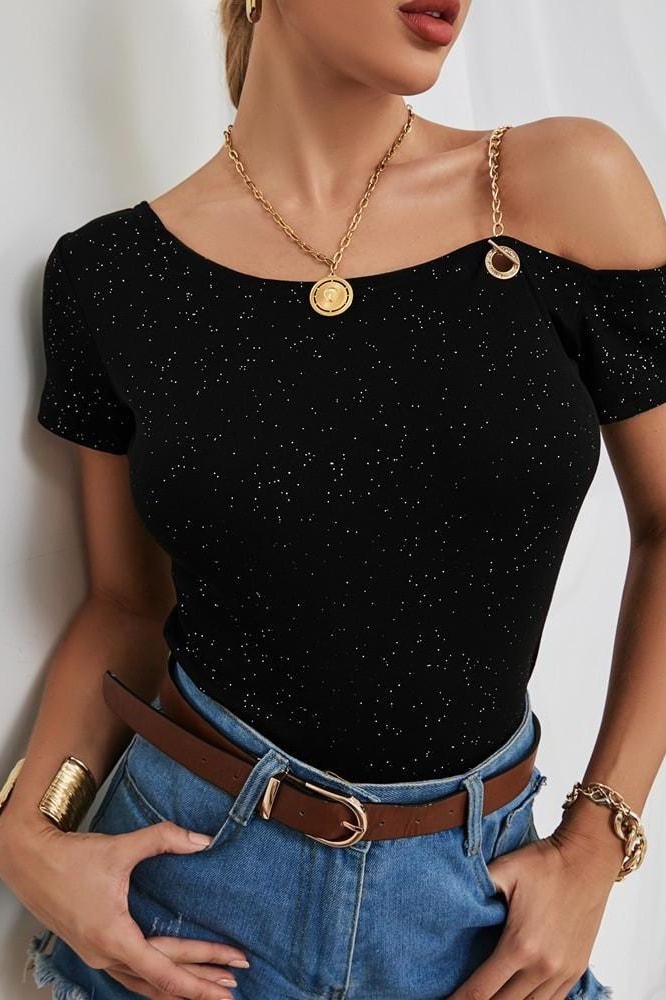 Dinah Chain Shine Top - S / Black - Tops