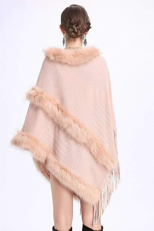Double Layer Faux Fur Poncho - Scarves