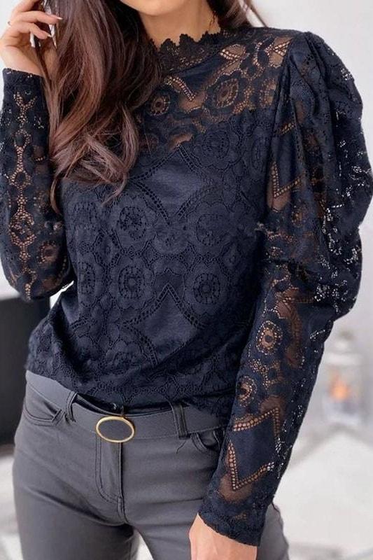 Elsy Puff Sleeve Lace Top - Clothing