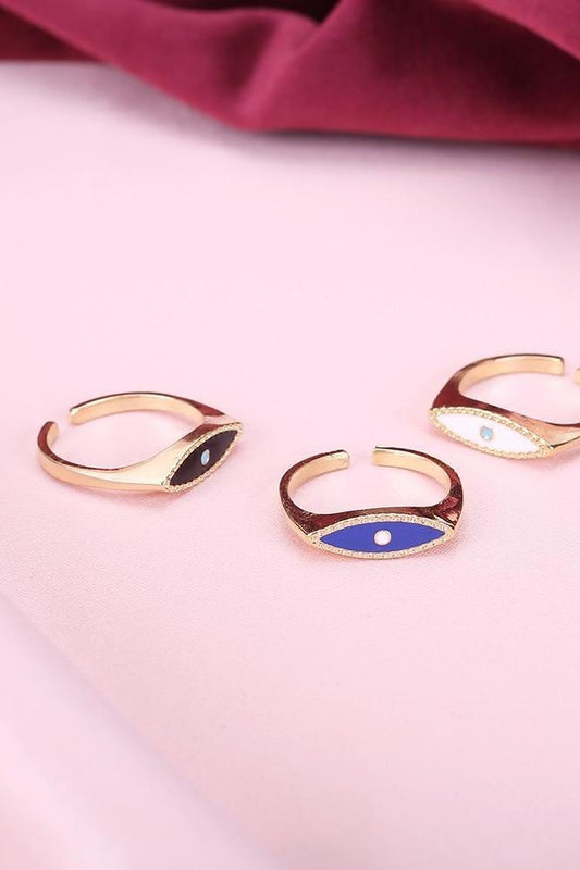 Adjusatble Ladies Vintage Gold Color Blue White Black Enamel Ring Sets Minimal Evil Eye Gold Rings