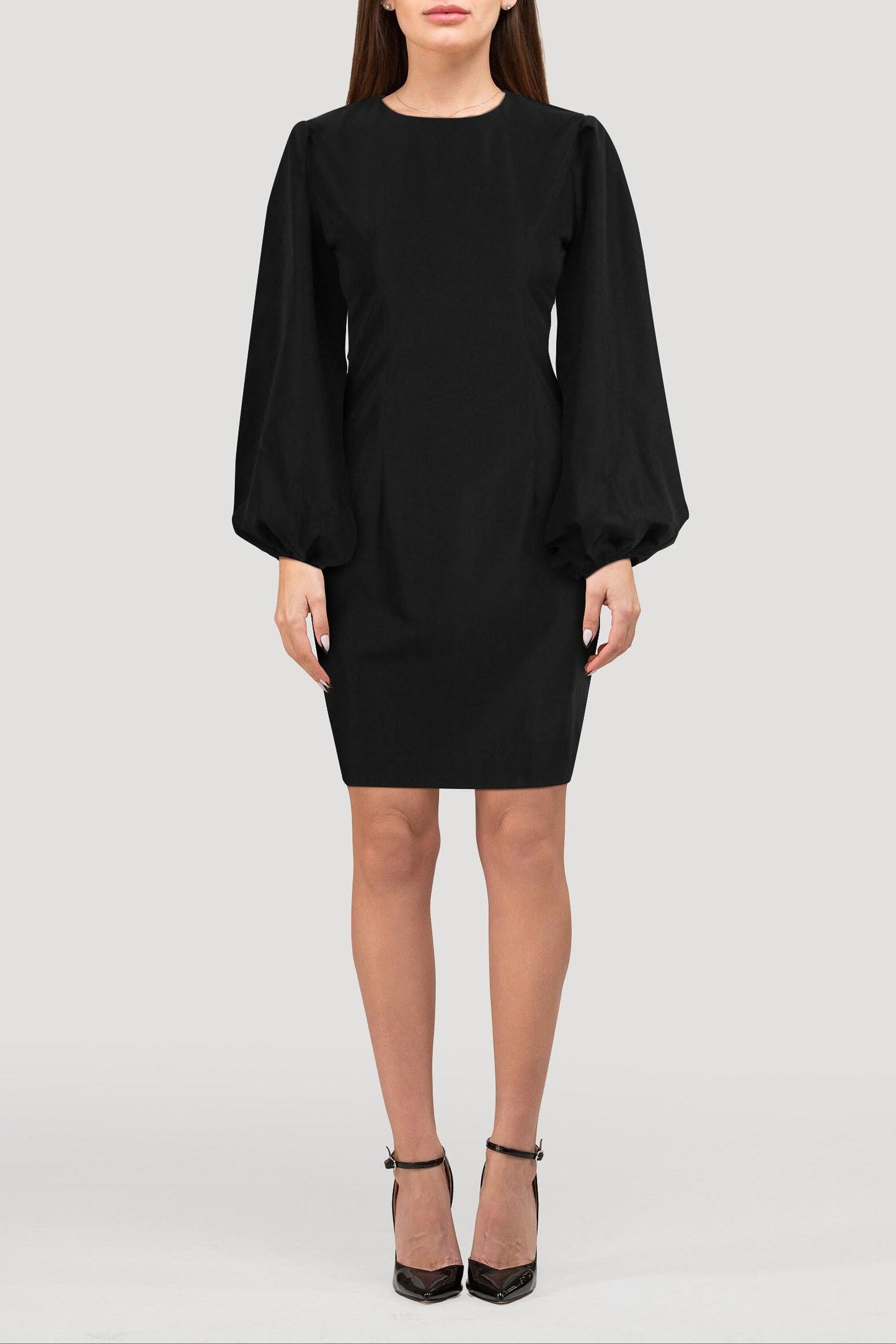 Estelle Lantern Sleeve Dress - S / Black - Clothing