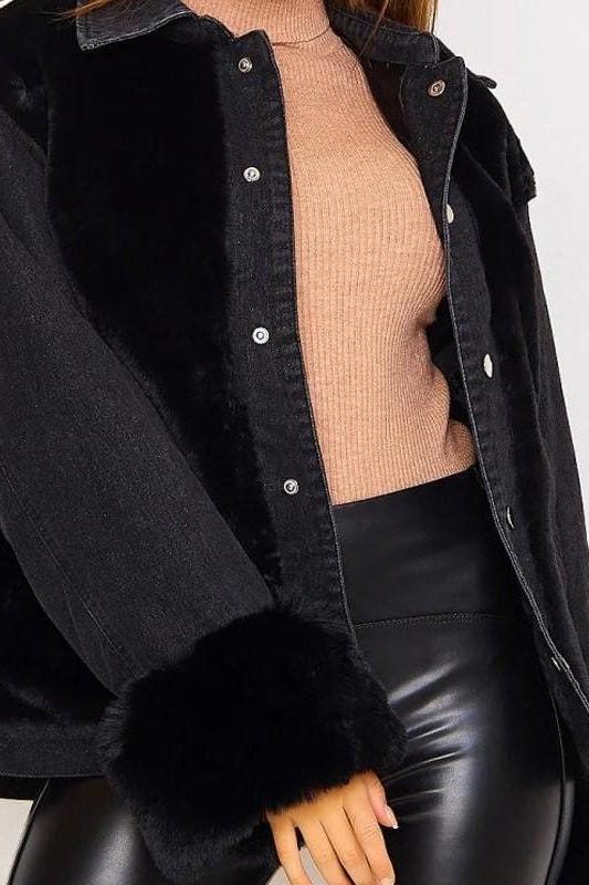 Faux Fur Denim Jacket - Jackets