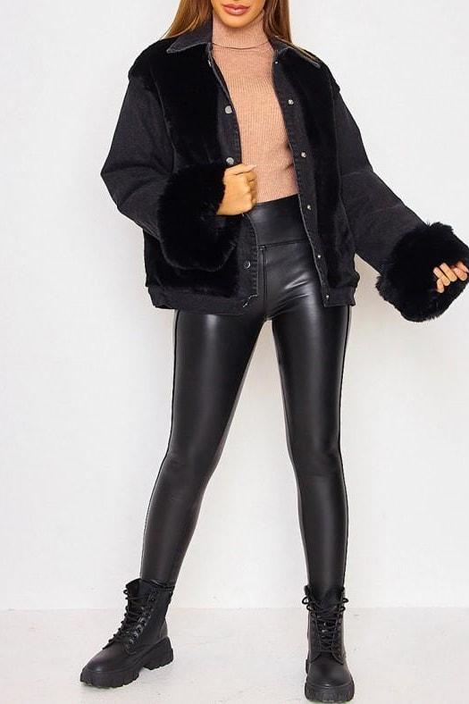 Faux Fur Denim Jacket - S / The All-Black - Jackets