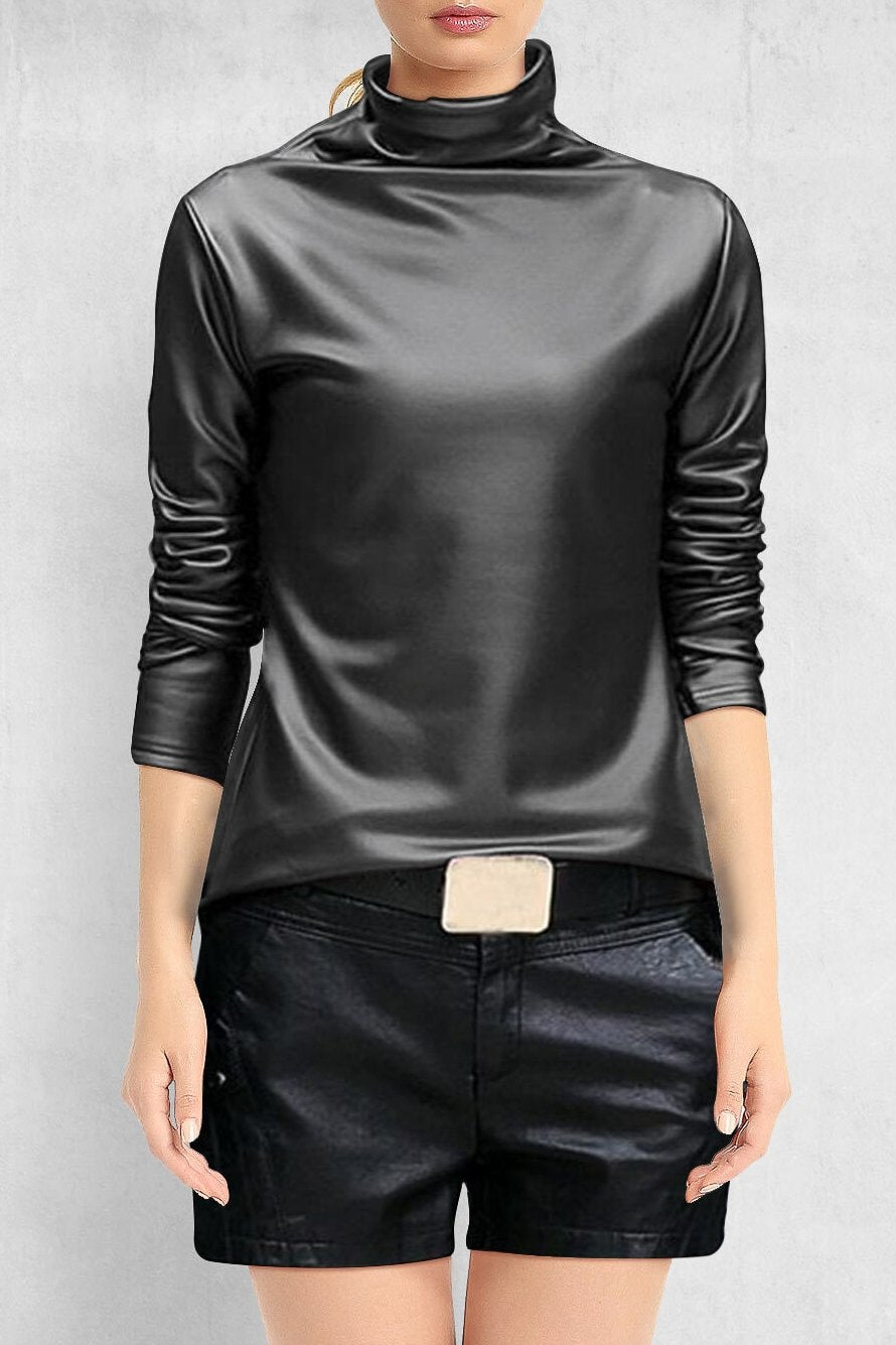 Faux Leather Turtleneck (Pleather) - Black / M - Clothing