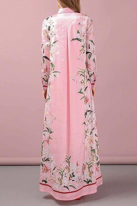 Floral Collar Maxi Dress - Clothing