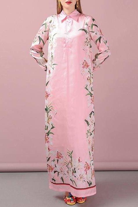 Floral Collar Maxi Dress - Clothing