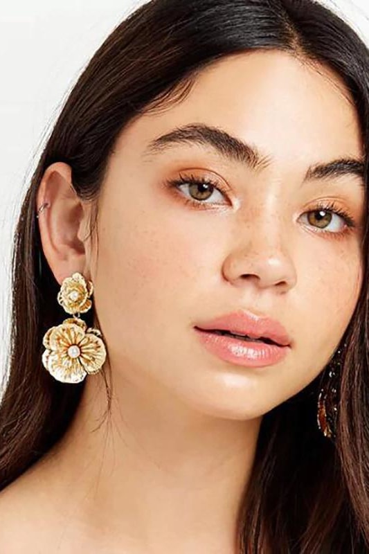 Floral Pearl Dangle Earrings - Gold - Jewelry