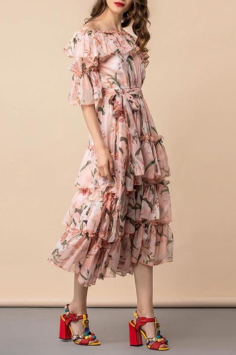 Floral Ruffle Tiered Dress - Clothing