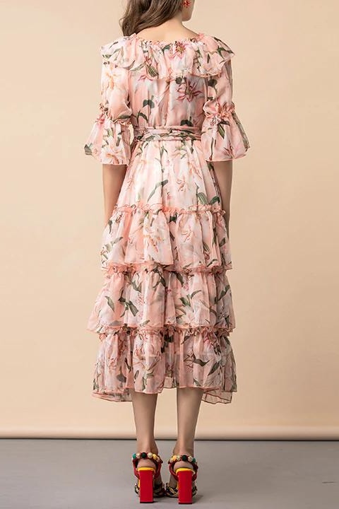Floral Ruffle Tiered Dress - Clothing