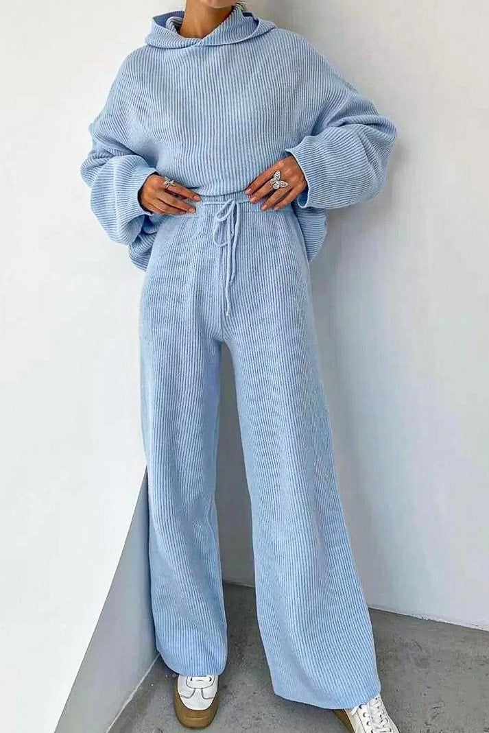 Francesca Knitted Hoodie Set - S / Blue