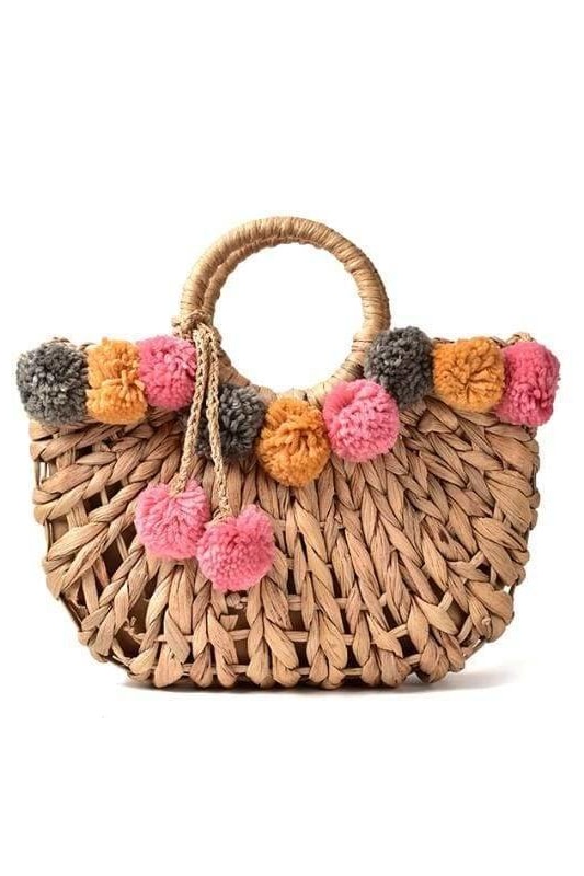 Frankie Pom Pom Straw Bag - Handbags