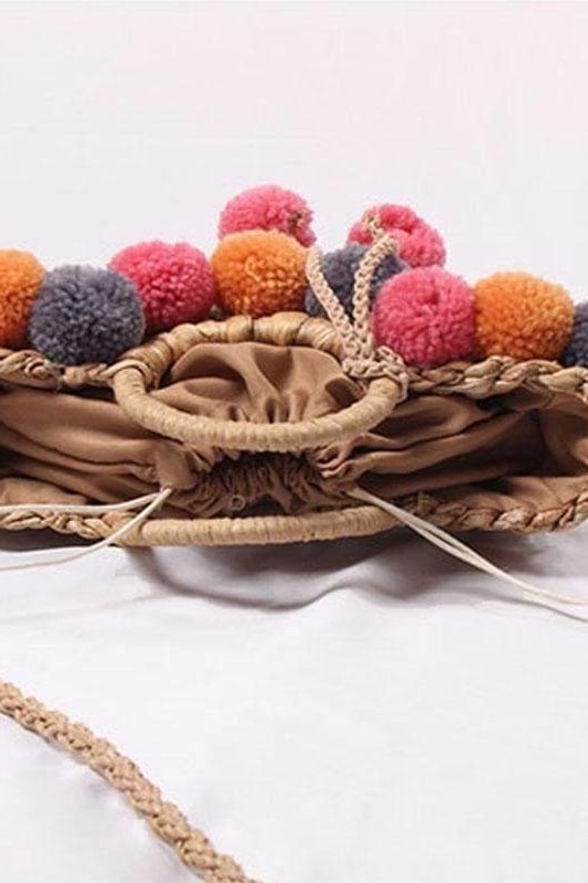 Frankie Pom Pom Straw Bag - Handbags