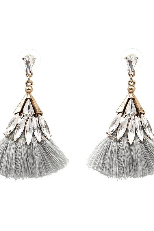 Fringe Rhinestone Earrings - Gray - Jewelry