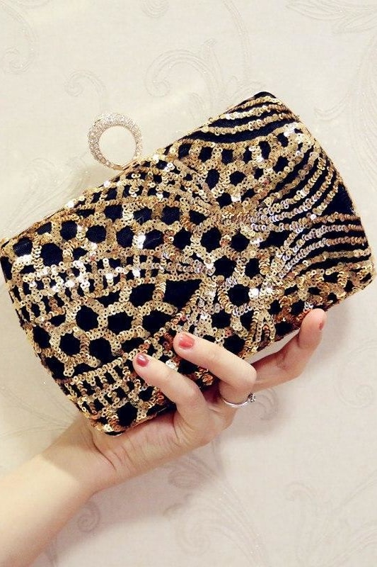 Gold Sequin Ring Clutch - Handbags