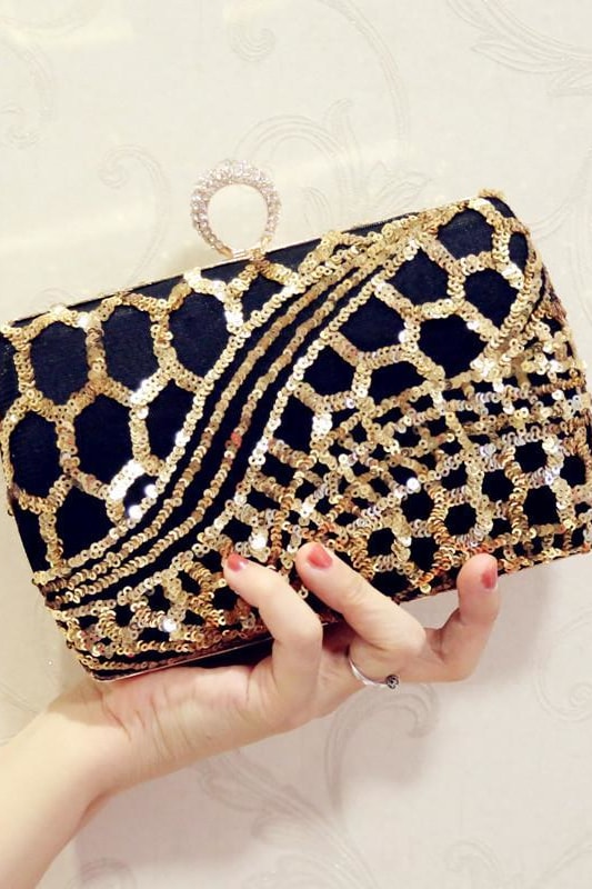 Gold Sequin Ring Clutch - Handbags