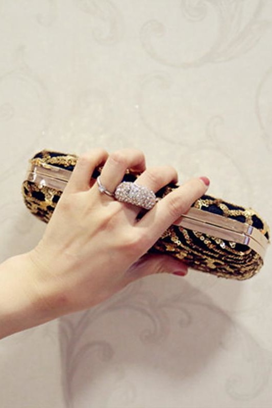 Gold Sequin Ring Clutch - Handbags