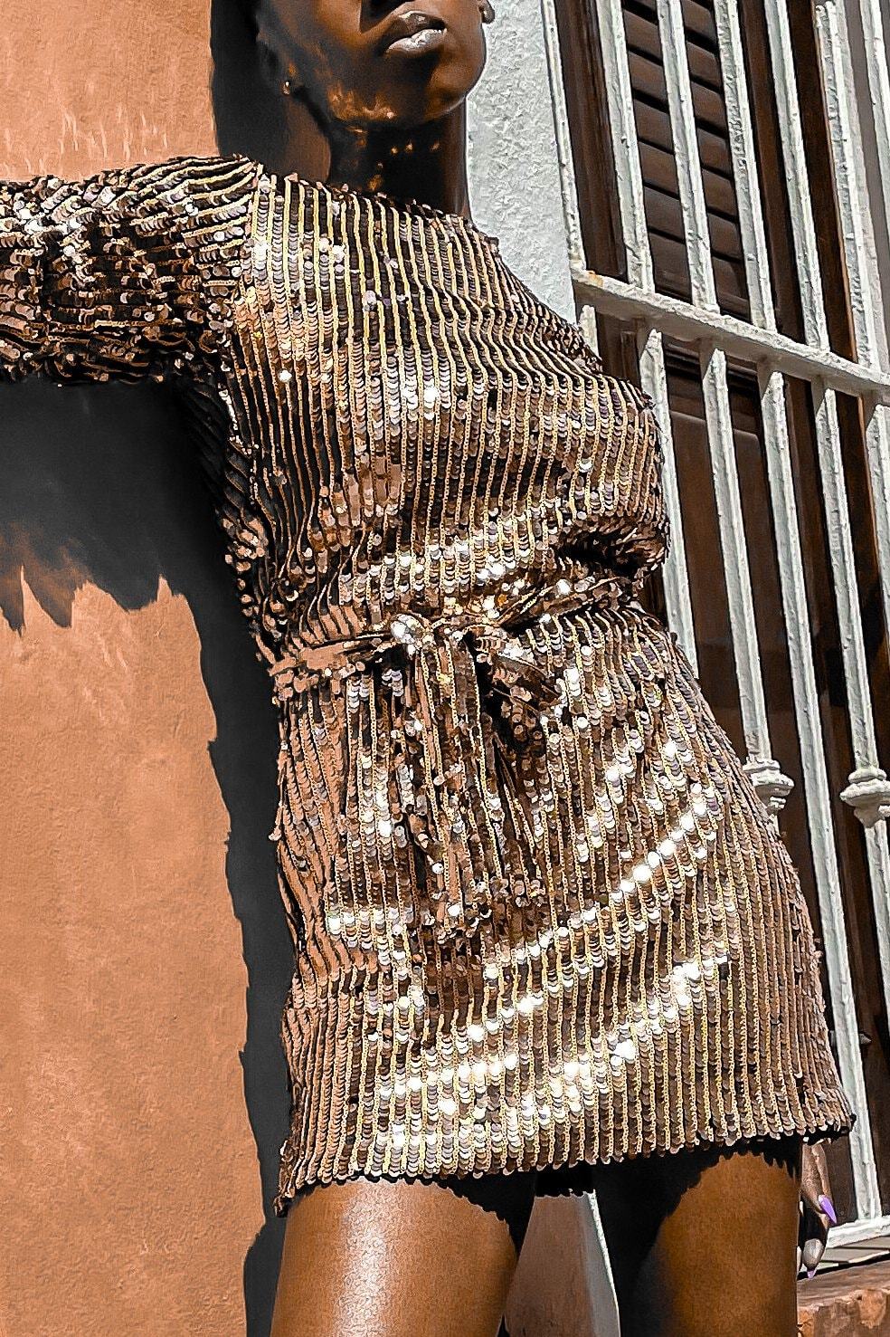 Goldie Glitter Belted Dress - Clothing