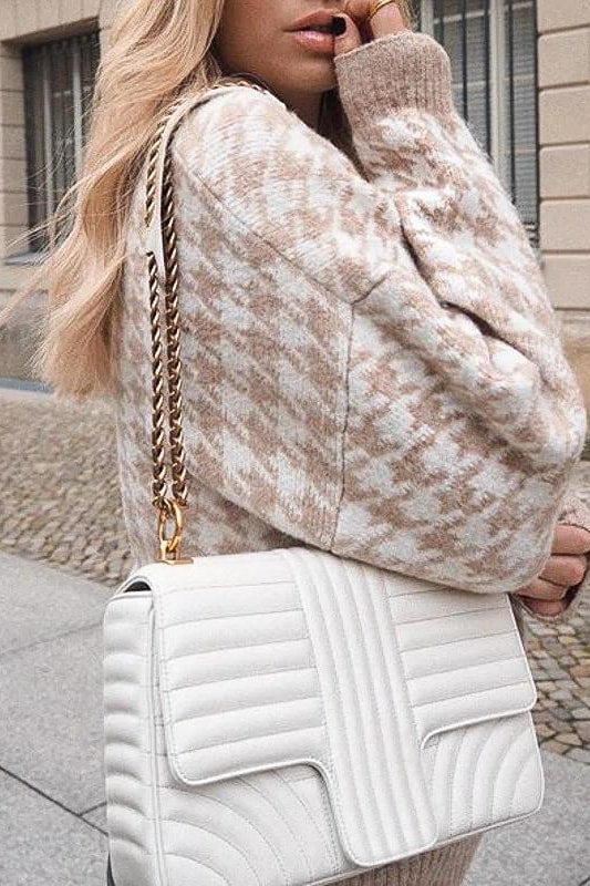 Hadley Houndstooth Crop Sweater - Clothing