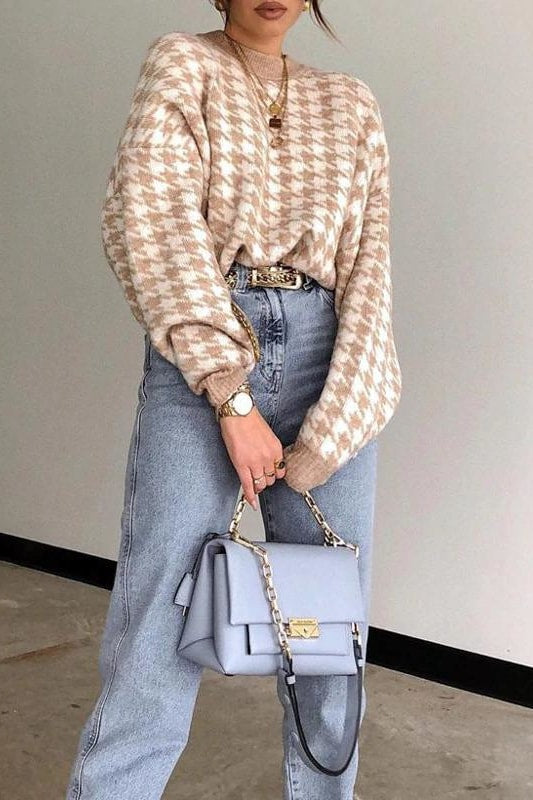 Hadley Houndstooth Crop Sweater - Clothing