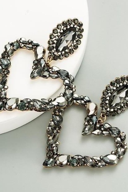 Hailey Heart Earrings - Black - Accessories