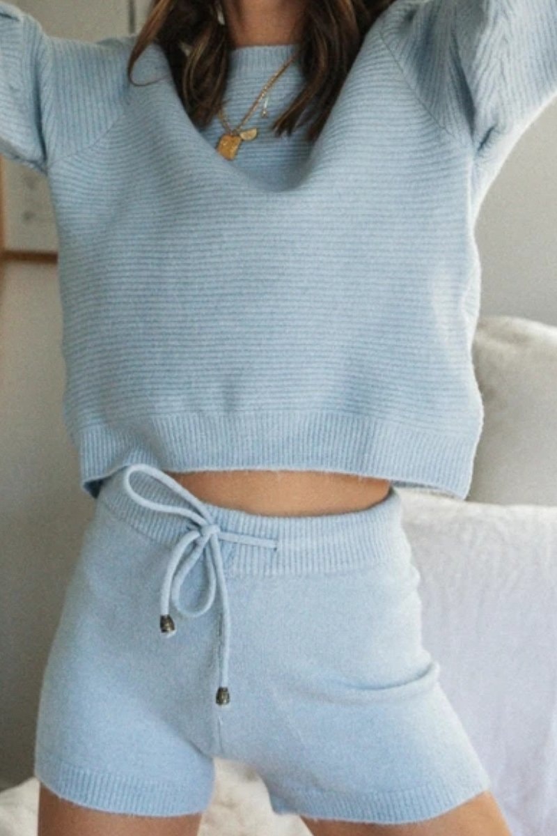 Heather Two Piece Short Set - S / Blue - Clothing