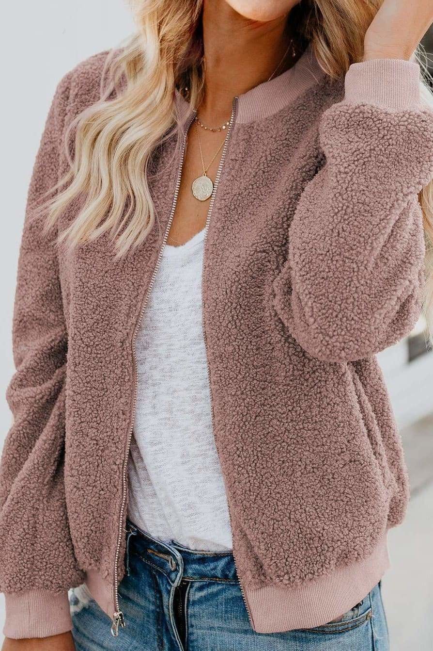 Teddy bomber jacket womens hot sale