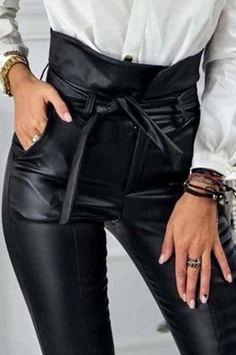 Jae High Waisted Bow Pleather Pants - Clothing