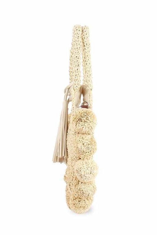 Jeena Pom Pom Woven Bag - Handbags